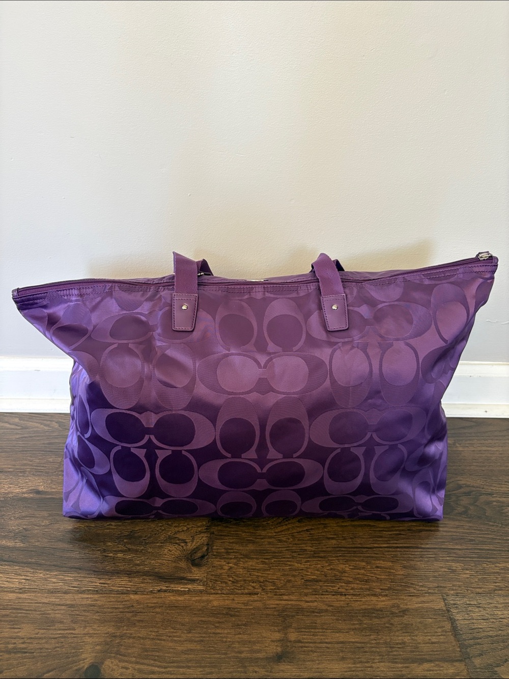 COACH Getaway Signature Nylon Packable Weekender Tote Bag Amethyst Purple NWOT - Picture 2 of 10